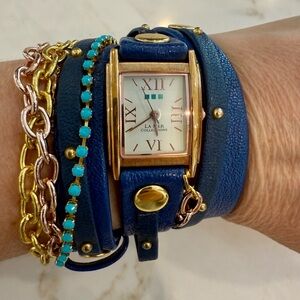 La Mer Collection Blue and Gold Women's Wrap Watch